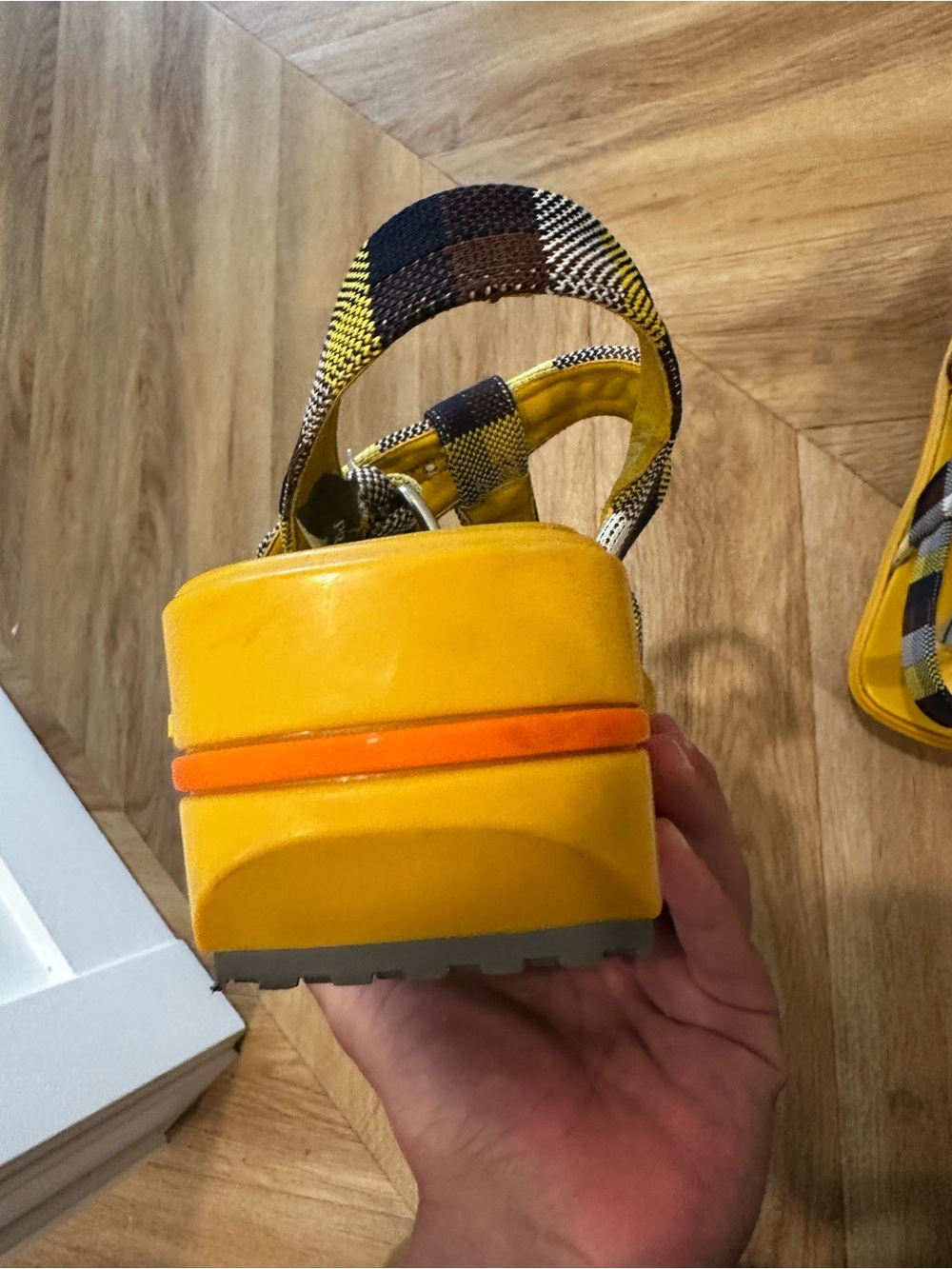 Prada Yellow Plaid Platform Sandals - Women's - Picture 12 of 14